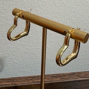 K18 18K Japan Real Gold Heart Hoop Earrings